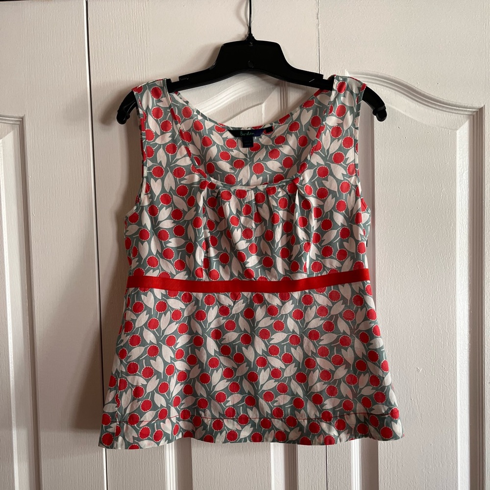 Boden sleeveless top Size 12 Blue, white, coral pattern